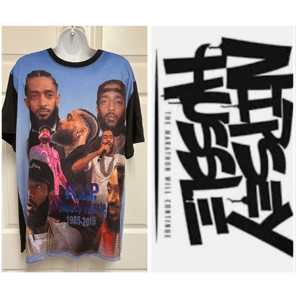 NIPSEY HUSSLE RIP COLLAGE ALLOVER TEE - Picture 1 of 10